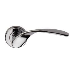 Sorrento Door Handle Lever Latch on Round Rose Lorenz Design Polished Chrome finish