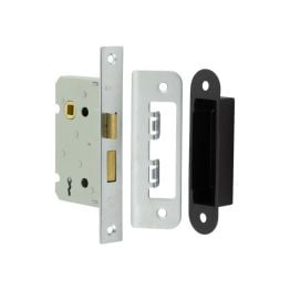 Jedo Kontrax 2 Lever Sashlocks with Square Forend & Radiused Strike Plate 65mm Satin Nickel - By Frelan Hardware - JL470SN
