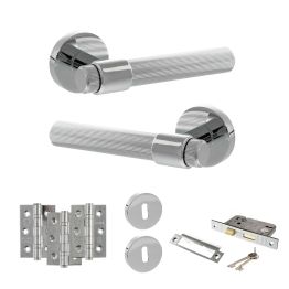 Senza Pari Fasana Door Handle Pack (3 Lever Lock Set - 3" CE Sashlock, 3" Fire Rated Hinges x3) - Polished Chrome