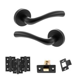 STATUS Texas Door Handle Pack (Latch Set - 3" CE Latch, 3" Fire Rated Hinges x3) - Matt Black