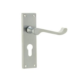 Victorian Scroll Door Handle on Euro Profile Lockplate Satin Chrome - By Frelan Hardware - JV10ESC