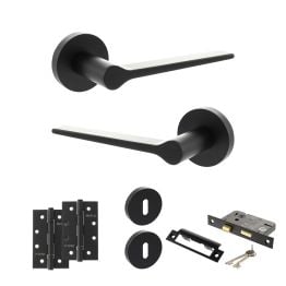 Senza Pari Laviano Door Handle Pack (3 Lever Lock Set - 2.5" CE Sashlock, 4" Slim Knuckle Hinges x2) - Matt Black
