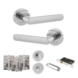 STATUS Carolina Door Handle Pack (Bathroom Set - 3" CE Bathroom Lock, 4" Fire Rated Hinges x3) - Polished Chrome