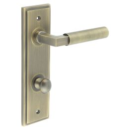 Westminster Door Handle Din Bathroom Backplate Antique Brass & Turn & Release - By Frelan Hardware - BUR-30AB-456AB-80AB