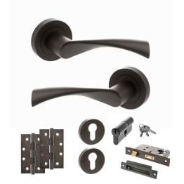 STATUS Colorado Door Handle Pack (Euro Lock Set - 3" CE Sashlock, 4" Slim Knuckle Hinges x2) - Urban Dark Bronze