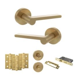 Senza Pari Darrio Door Handle Pack (Bathroom Set - 3" CE Bathroom Lock, 3" Fire Rated Hinges x3) - Satin Brass