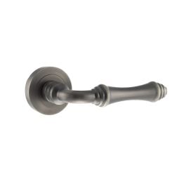Old English Durham Lever Door Handle on Round Rose - Matt Gun Metal
