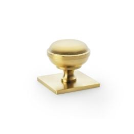 Alexander & Wilks - Quantock Cupboard Knob on Square Backplate - Satin Brass PVD - 34mm