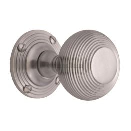 Heritage Brass Mortice Knob on Rose Reeded Design Satin Chrome finish
