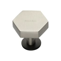 Heritage Brass Cabinet Knob Hexagon Design with Rose 32mm Matt Bronze/Satin Nickel finish