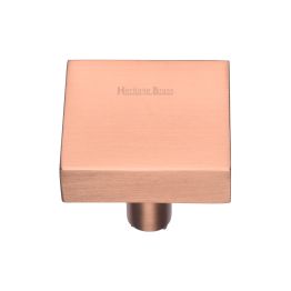 Heritage Brass Cabinet Knob Square Design 32mm Satin Rose Gold finish