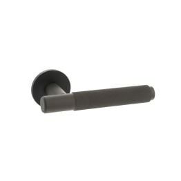 Millhouse Brass Crompton Knurled Lever Door Handle on 5mm Slimline Round Rose - Urban Dark Bronze