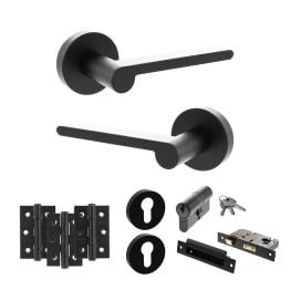 Senza Pari Darrio Door Handle Pack (Euro Lock Set - 3" CE Sashlock, 3" Fire Rated Hinges x3) - Matt Black