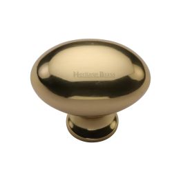 Heritage Brass Cabinet Knob Victorian Oval Design 38mm Polished Brass finish