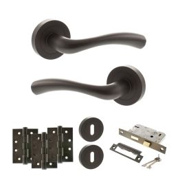 STATUS Texas Door Handle Pack (3 Lever Lock Set - 3" CE Sashlock, 4" Fire Rated Hinges x3) - Urban Dark Bronze