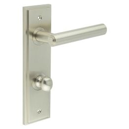 Richmond Door Handle Din Bathroom Backplate Satin Nickel & Turn & Release - By Frelan Hardware - BUR-45SN-456SN-80SN
