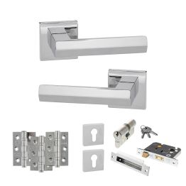 Senza Pari Davoli Door Handle Pack (Euro Lock Set - 2.5" CE Sashlock, 3" Fire Rated Hinges x3) - Polished Chrome