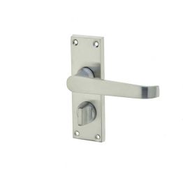 Victorian Straight Door Handle on Privacy Plate Satin Chrome - By Frelan Hardware - JV31PRSC