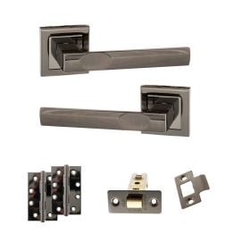 STATUS Kansas Door Handle Pack (Latch Set - 3" CE Latch, 4" Slim Knuckle Hinges x2) - Black Nickel