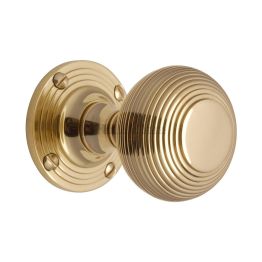 Heritage Brass Mortice Knob on Rose Reeded Design Polished Brass finish