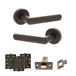 STATUS Carolina Door Handle Pack (Latch Set - 2.5" CE Latch, 4" Fire Rated Hinges x3) - Urban Dark Bronze