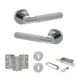 Senza Pari Rosarno Door Handle Pack (3 Lever Lock Set - 2.5" CE Sashlock, 3" Fire Rated Hinges x3) - Polished Chrome