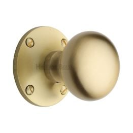Heritage Brass Mortice Knob on Rose Kensington Design Satin Brass finish