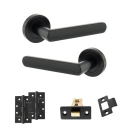 STATUS Carolina Door Handle Pack (Latch Set - 2.5" CE Latch, 4" Slim Knuckle Hinges x2) - Matt Black