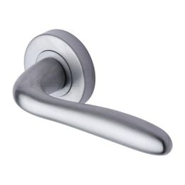 Heritage Brass Door Handle Lever Latch on Round Rose Columbus Design Satin Chrome finish