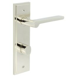 Fitzrovia Door Handle Din Bathroom Backplate Polished Nickel & Turn & Release - By Frelan Hardware - BUR-15PN-456PN-81PN