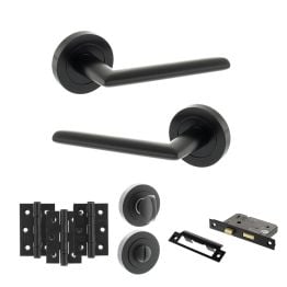 STATUS Alabama Door Handle Pack (Bathroom Set - 3" CE Bathroom Lock, 3" Fire Rated Hinges x3) - Matt Black