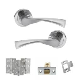 STATUS Colorado Door Handle Pack (Latch Set - 3" CE Latch, 3" Fire Rated Hinges x3) - Satin Chrome