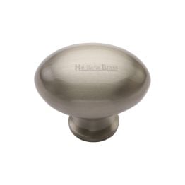 Heritage Brass Cabinet Knob Victorian Oval Design 32mm Satin Nickel finish