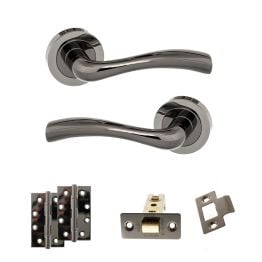 STATUS Texas Door Handle Pack (Latch Set - 2.5" CE Latch, 4" Slim Knuckle Hinges x2) - Black Nickel