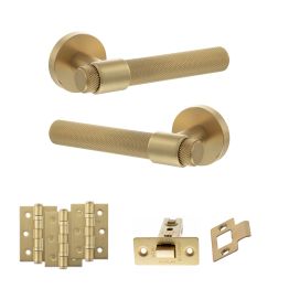Senza Pari Andretta Door Handle Pack (Latch Set - 3" CE Latch, 3" Fire Rated Hinges x3) - Satin Brass