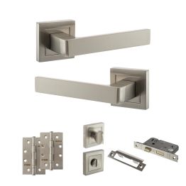 STATUS Montana Door Handle Pack (Bathroom Set - 3" CE Bathroom Lock, 4" Slim Knuckle Hinges x2) - Satin Nickel