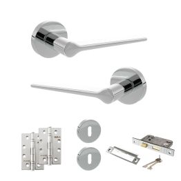 Senza Pari Laviano Door Handle Pack (3 Lever Lock Set - 2.5" CE Sashlock, 4" Slim Knuckle Hinges x2) - Polished Chrome