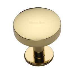 Heritage Brass Cabinet Knob Domed Disc Design with Rose 38mm Polished Brass finish