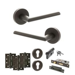 STATUS Alabama Door Handle Pack (Euro Lock Set - 3" CE Sashlock, 4" Fire Rated Hinges x3) - Urban Dark Bronze
