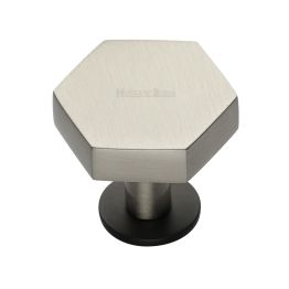 Heritage Brass Cabinet Knob Hexagon Design with Rose 38mm Matt Bronze/Satin Nickel finish