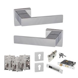 Senza Pari Panetti Door Handle Pack (Euro Lock Set - 2.5" CE Sashlock, 4" Fire Rated Hinges x3) - Polished Chrome
