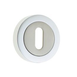 Jedo Dual Standard Keyway Escutcheons on 50mm Round Rose Polished Chrome / Satin Nickel - By Frelan Hardware - JV503PCSN