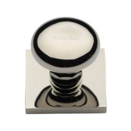 Heritage Brass Cabinet Knob Victorian Round Design with Square Backplate 32mm Polished Nickel finish