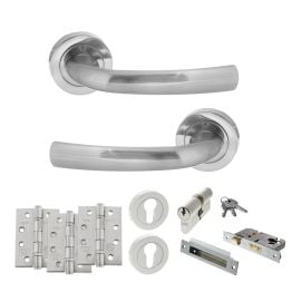 STATUS Nevada Door Handle Pack (Euro Lock Set - 2.5" CE Sashlock, 4" Fire Rated Hinges x3) - Satin Chrome