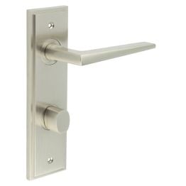 Mayfair Door Handle Din Bathroom Backplate Satin Nickel & Turn & Release - By Frelan Hardware - BUR-10SN-456SN-81SN