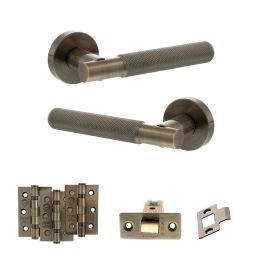 Senza Pari Rosarno Door Handle Pack (Latch Set - 3" CE Latch, 3" Fire Rated Hinges x3) - Antique Brass
