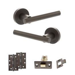 STATUS Nebraska Door Handle Pack (Latch Set - 3" CE Latch, 4" Slim Knuckle Hinges x2) - Urban Dark Bronze