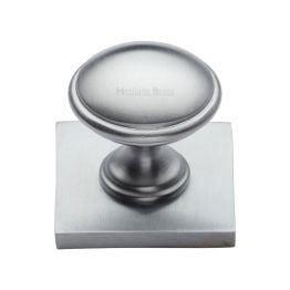 Heritage Brass Cabinet Knob Domed Design with Square Backplate 32mm Satin Chrome finish