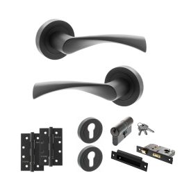 STATUS Colorado Door Handle Pack (Euro Lock Set - 2.5" CE Sashlock, 4" Slim Knuckle Hinges x2) - Matt Black