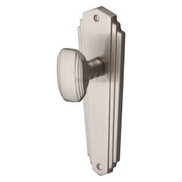 Heritage Brass Mortice Knob on Latch Plate Charlston Design Satin Nickel finish